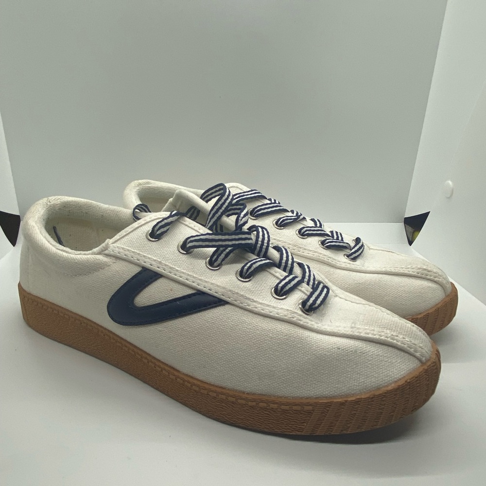 White and Blue Canvas Sneakers
